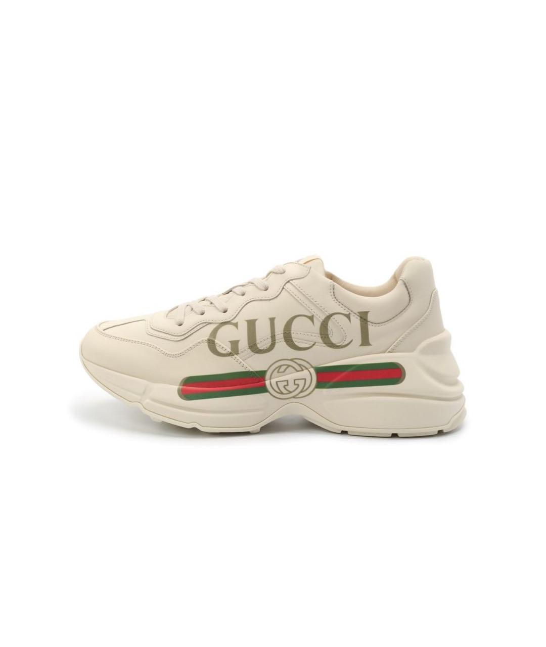 GUCCI Бежевые кожаные кроссовки, фото 5