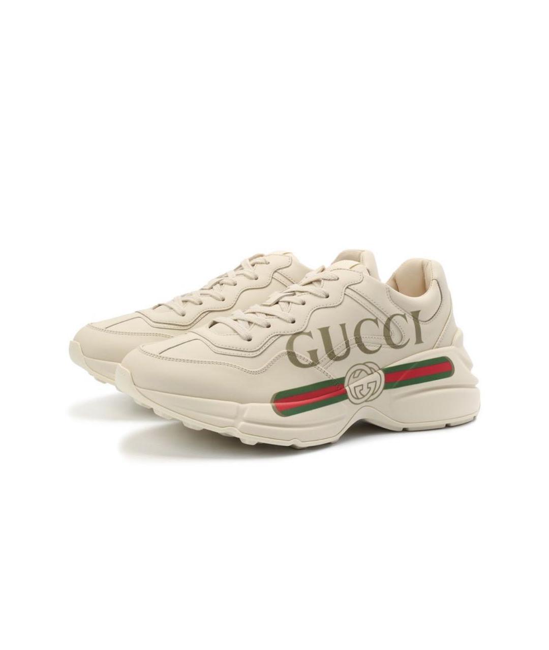 GUCCI Бежевые кожаные кроссовки, фото 4
