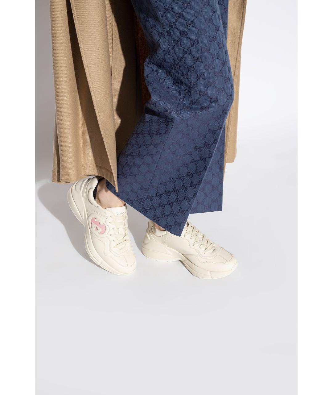 GUCCI Белые кожаные кроссовки, фото 4