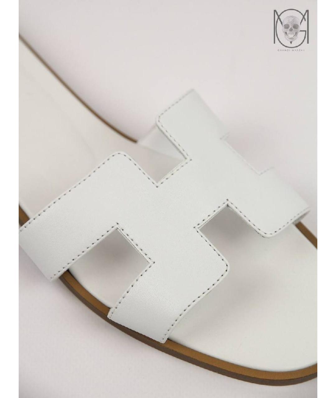 HERMES Белые кожаные сандалии, фото 7