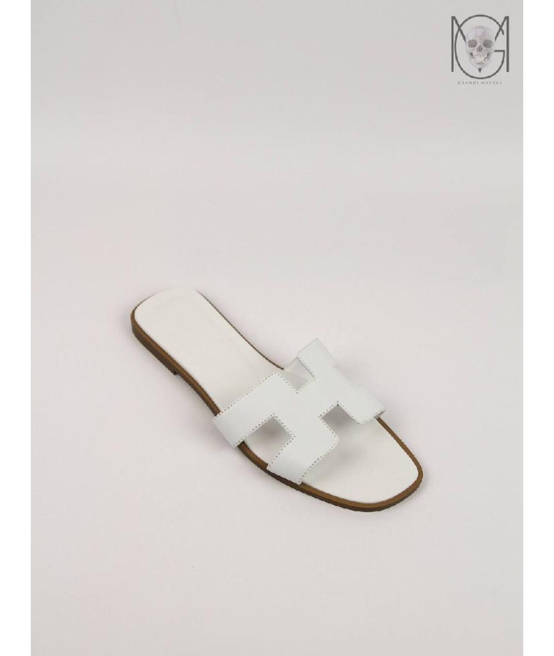HERMES Белые кожаные сандалии, фото 2
