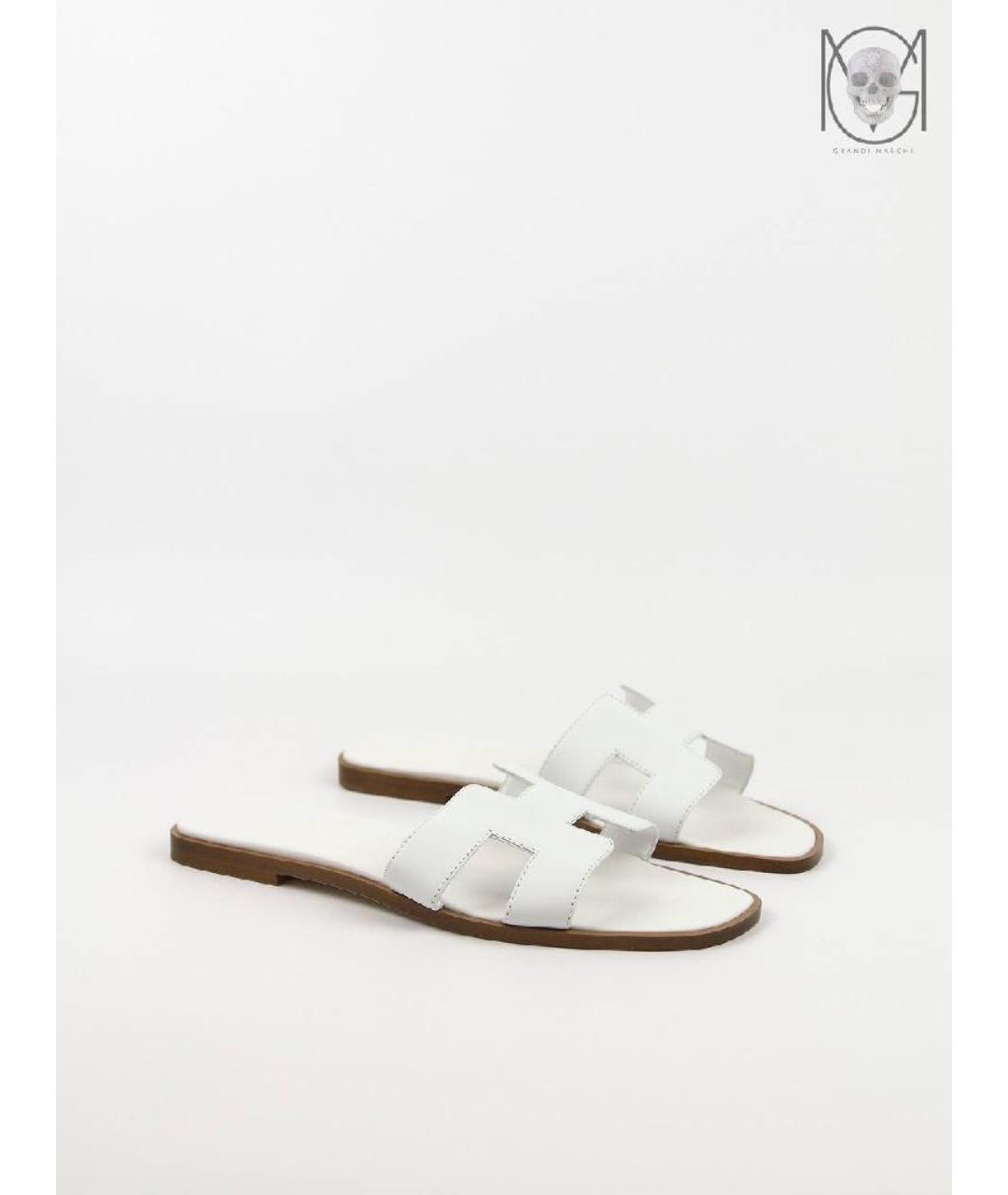 HERMES Белые кожаные сандалии, фото 3