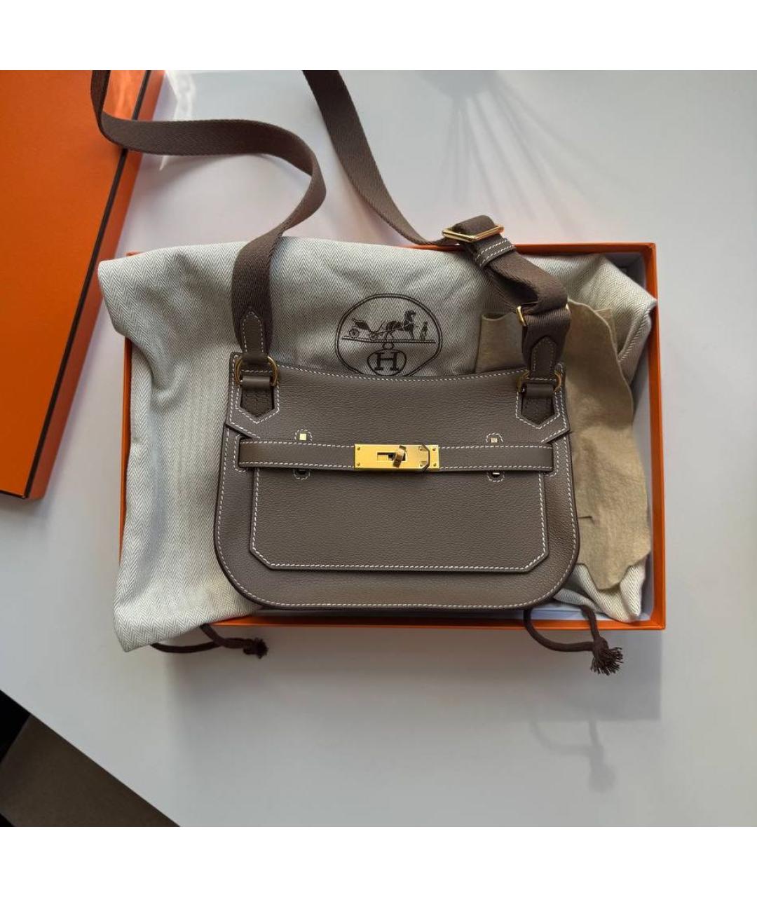 HERMES Антрацитовая кожаная сумка через плечо, фото 5