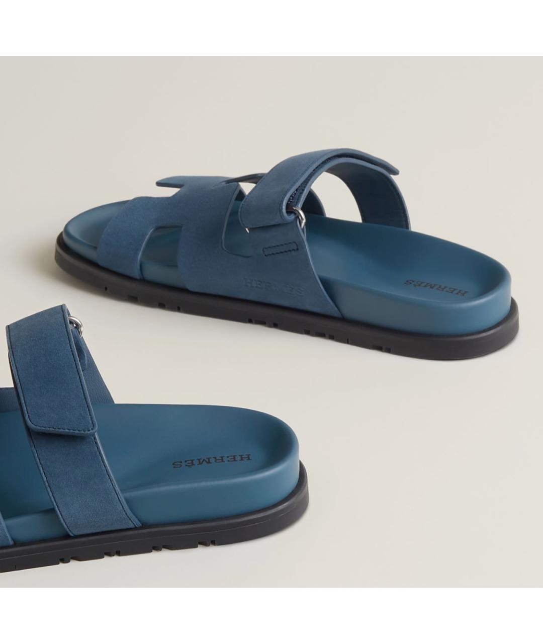 HERMES Синие замшевые шлепанцы, фото 4