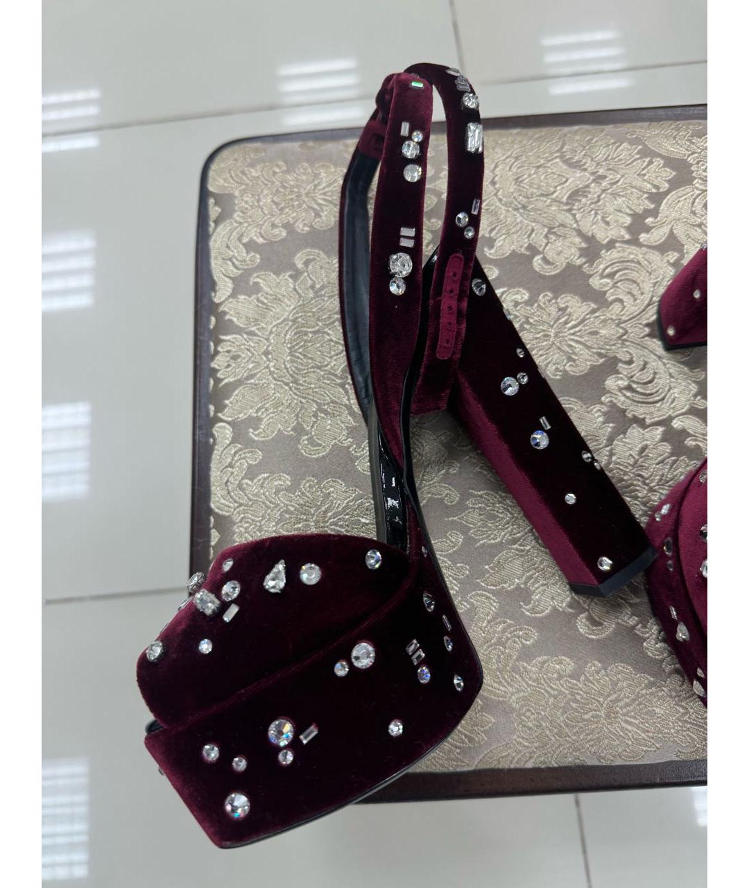 GIUSEPPE ZANOTTI DESIGN Бордовые бархатные босоножки, фото 3