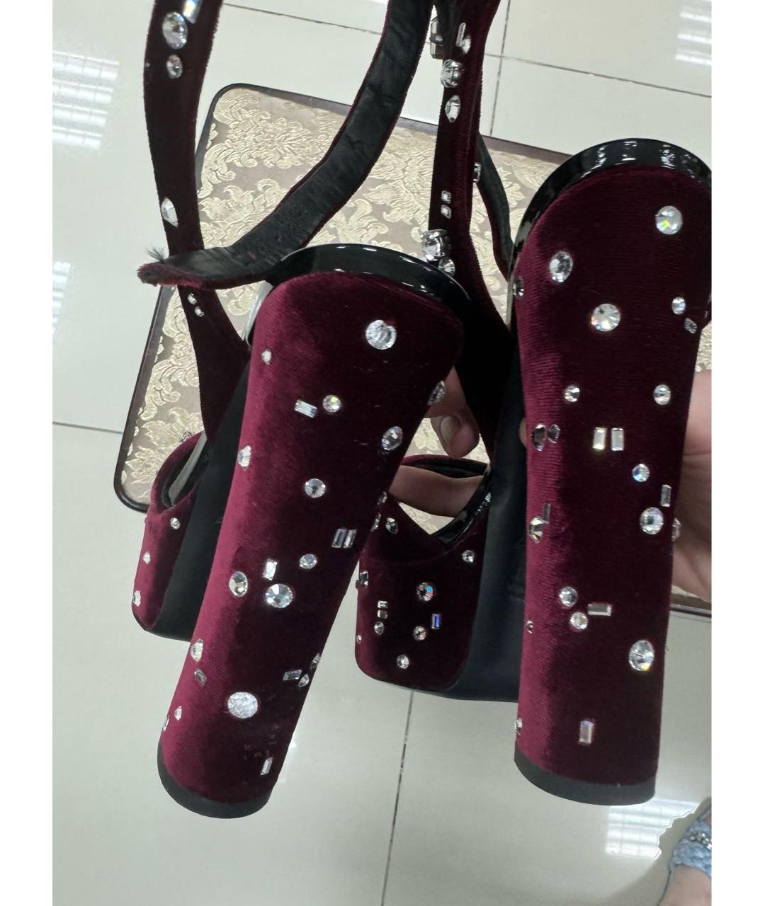 GIUSEPPE ZANOTTI DESIGN Бордовые бархатные босоножки, фото 2