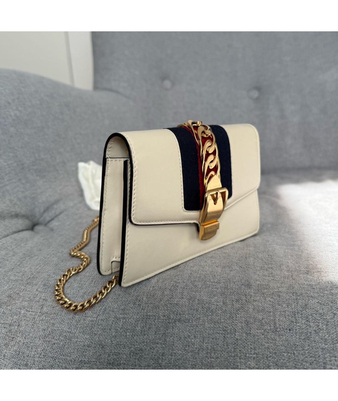 GUCCI Белая кожаная сумка через плечо, фото 2
