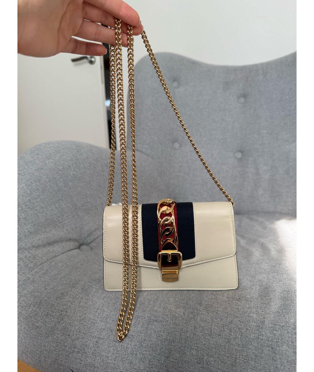 GUCCI Белая кожаная сумка через плечо, фото 6