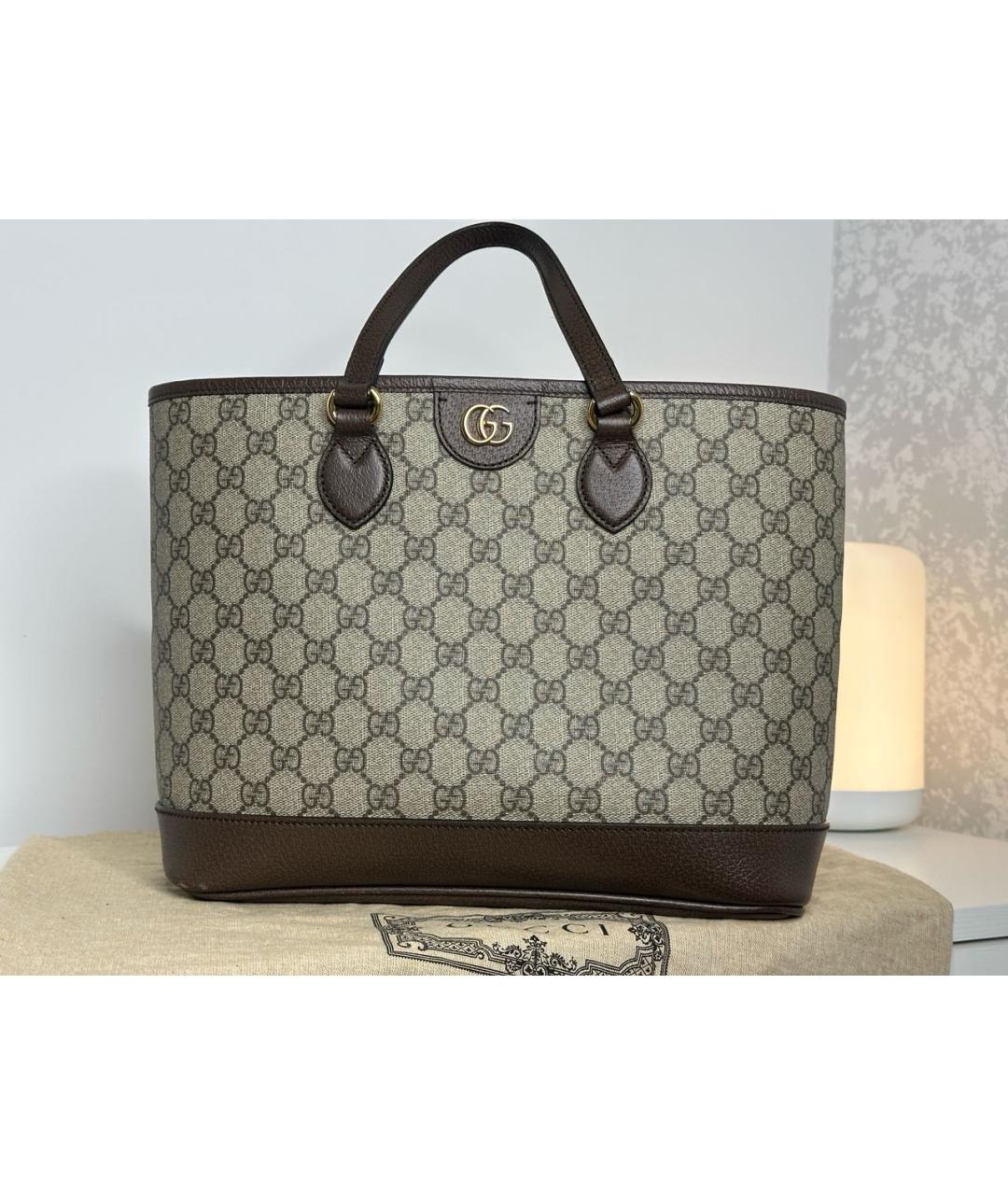 GUCCI Коричневая кожаная сумка тоут, фото 2