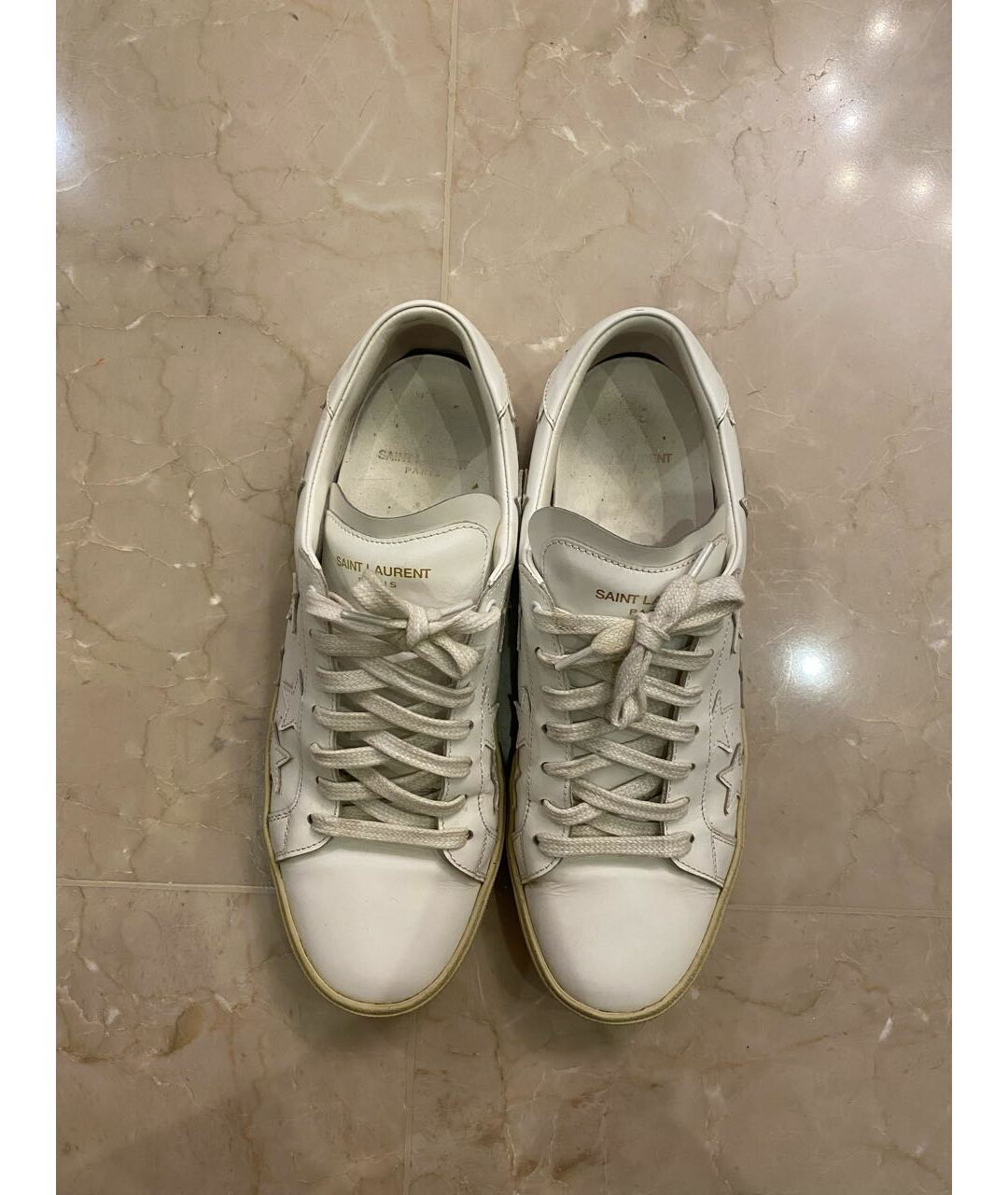 SAINT LAURENT Белые кожаные низкие кроссовки / кеды, фото 5