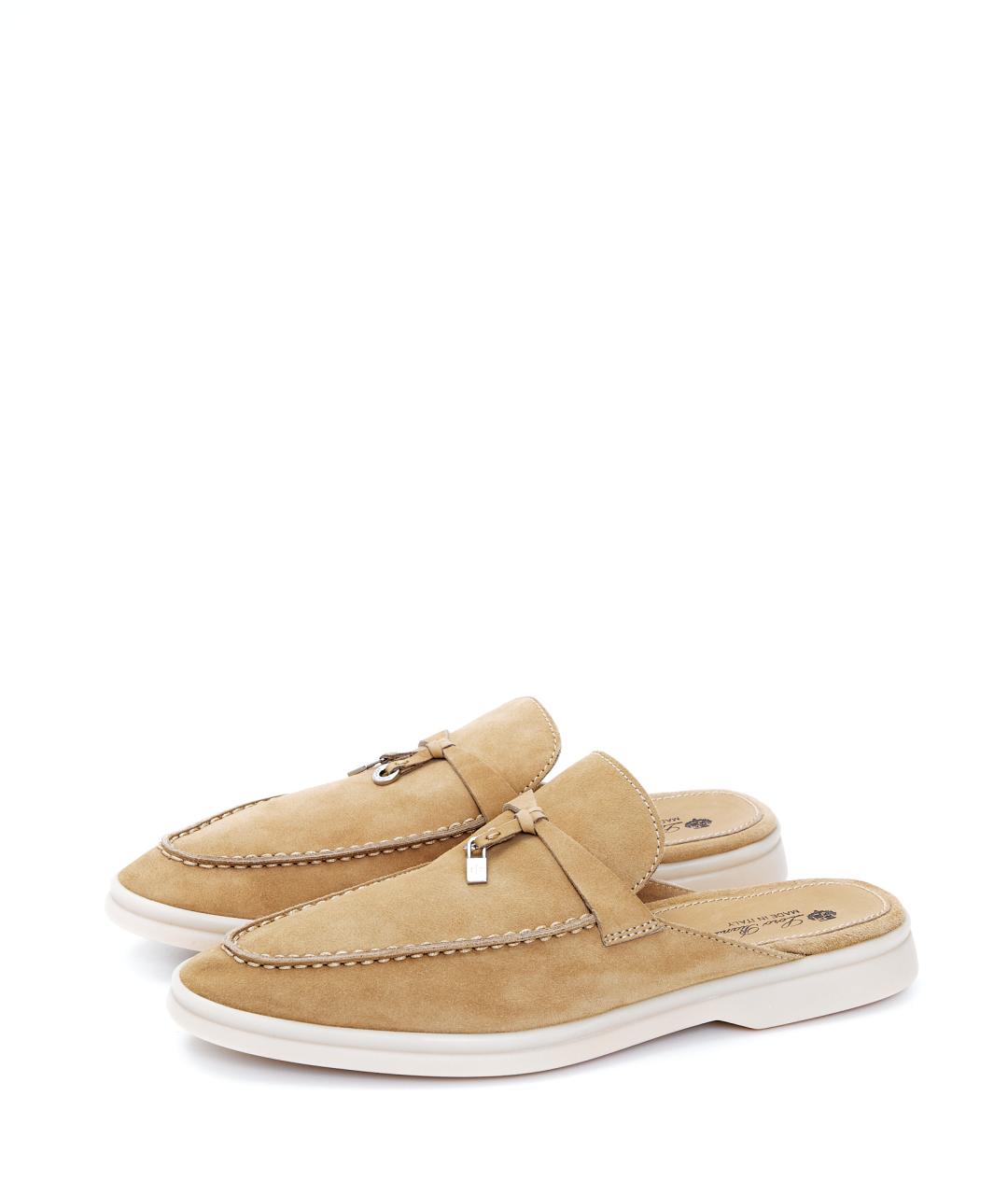 LORO PIANA Горчичные замшевые сабо, фото 2