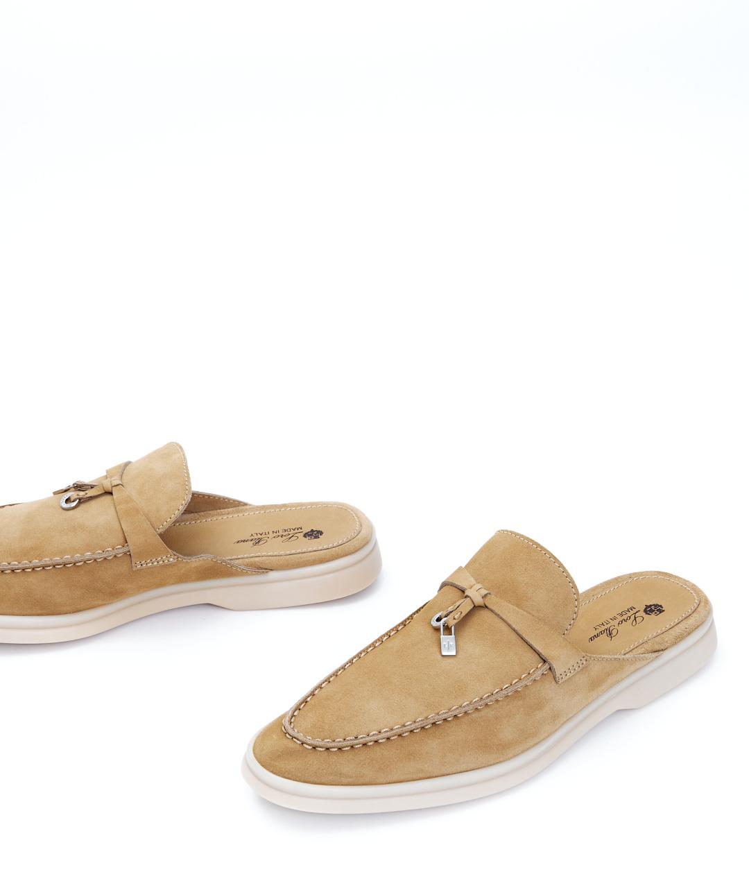 LORO PIANA Горчичные замшевые сабо, фото 4