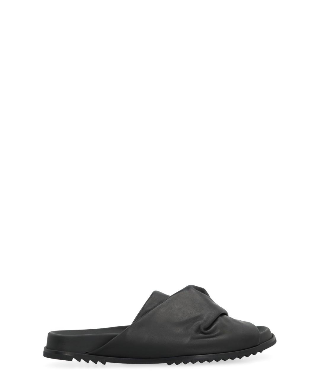 RICK OWENS Черные кожаные шлепанцы, фото 2