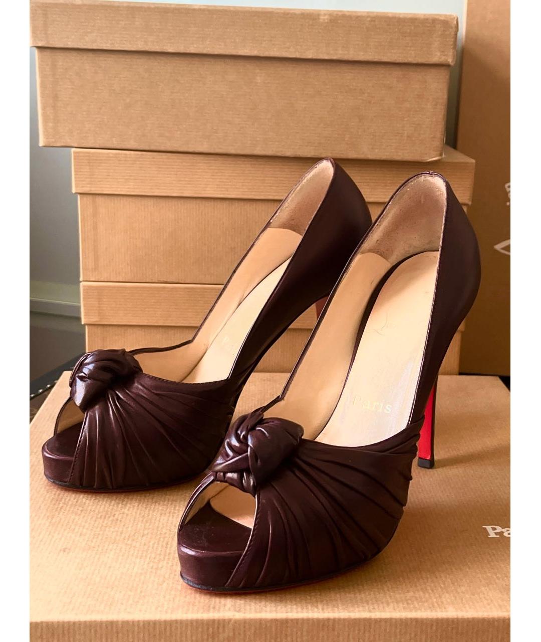 CHRISTIAN LOUBOUTIN Коричневые кожаные туфли, фото 2