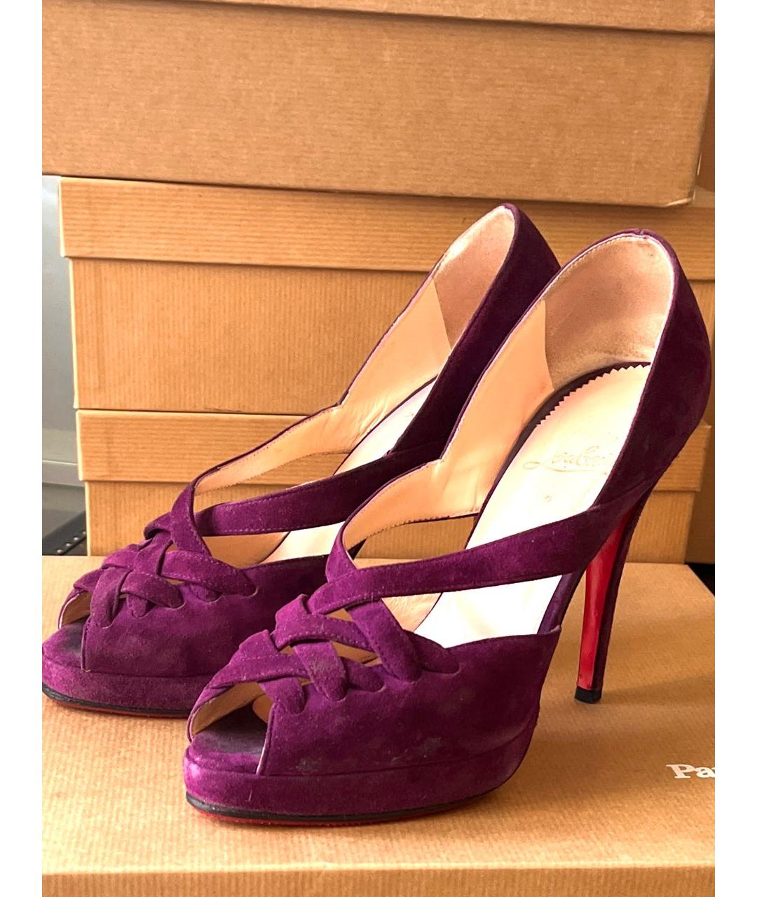 CHRISTIAN LOUBOUTIN Фиолетовые замшевые босоножки, фото 7