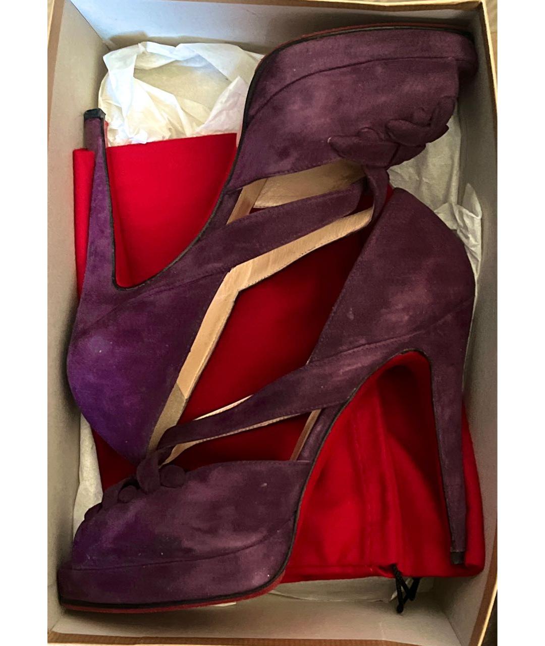 CHRISTIAN LOUBOUTIN Фиолетовые замшевые босоножки, фото 8
