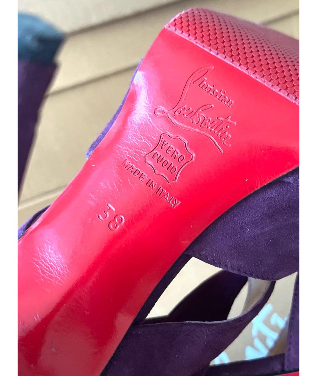 CHRISTIAN LOUBOUTIN Фиолетовые замшевые босоножки, фото 5