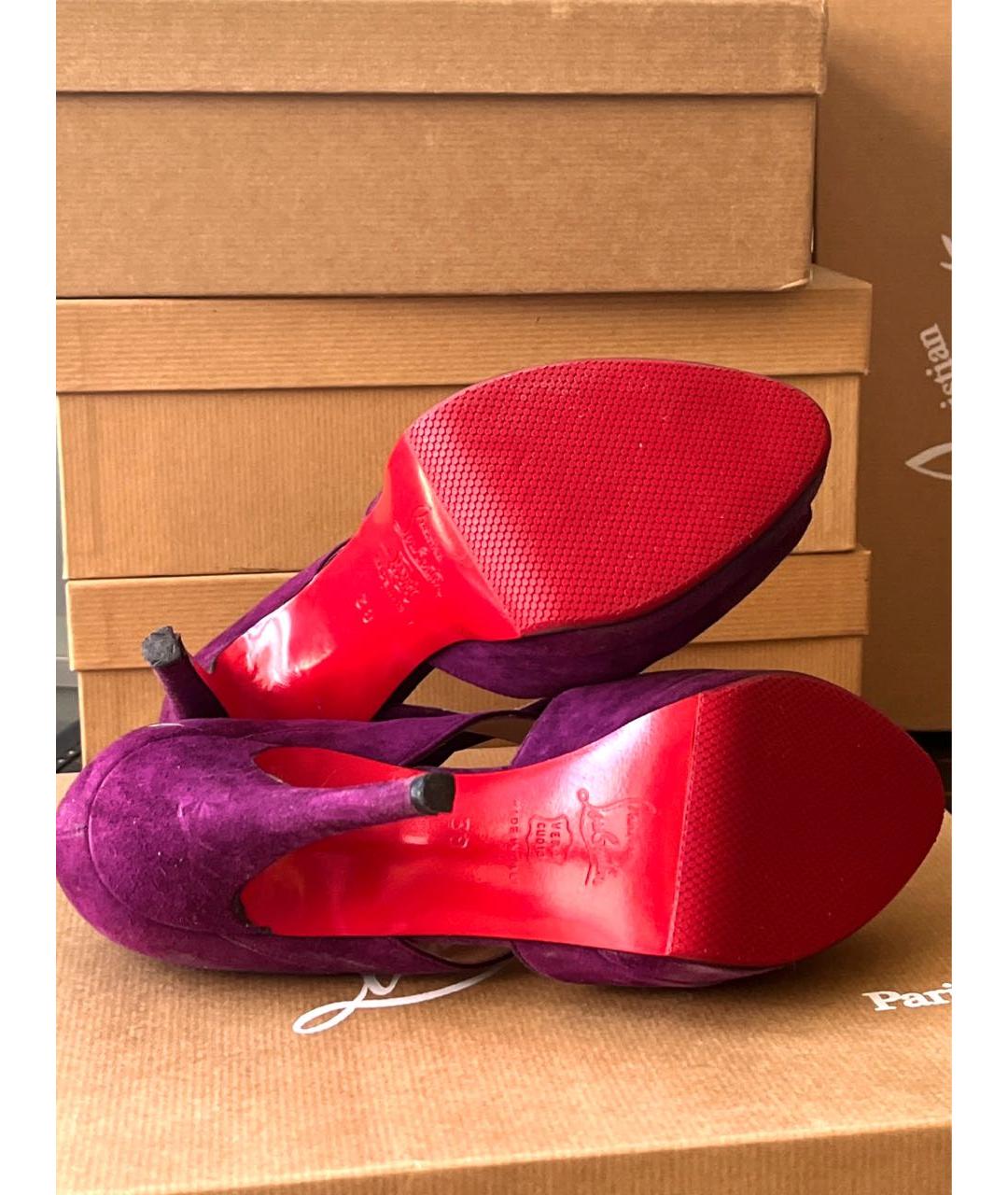 CHRISTIAN LOUBOUTIN Фиолетовые замшевые босоножки, фото 6
