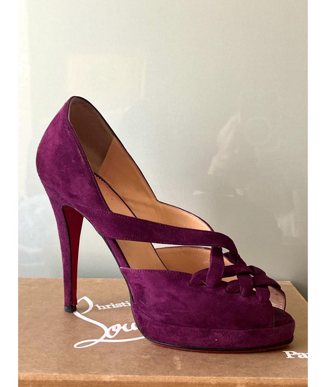 CHRISTIAN LOUBOUTIN Фиолетовые замшевые босоножки, фото 9