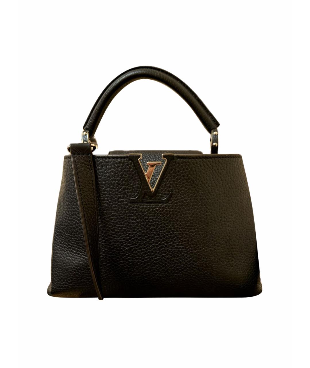 LOUIS VUITTON Черная кожаная сумка с короткими ручками, фото 1