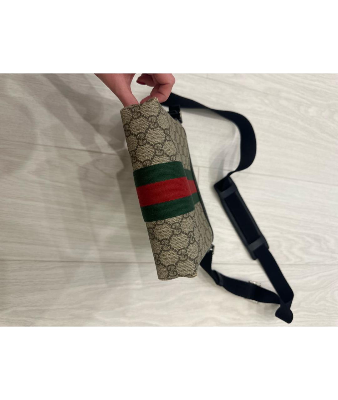 GUCCI Бежевая кожаная поясная сумка, фото 6