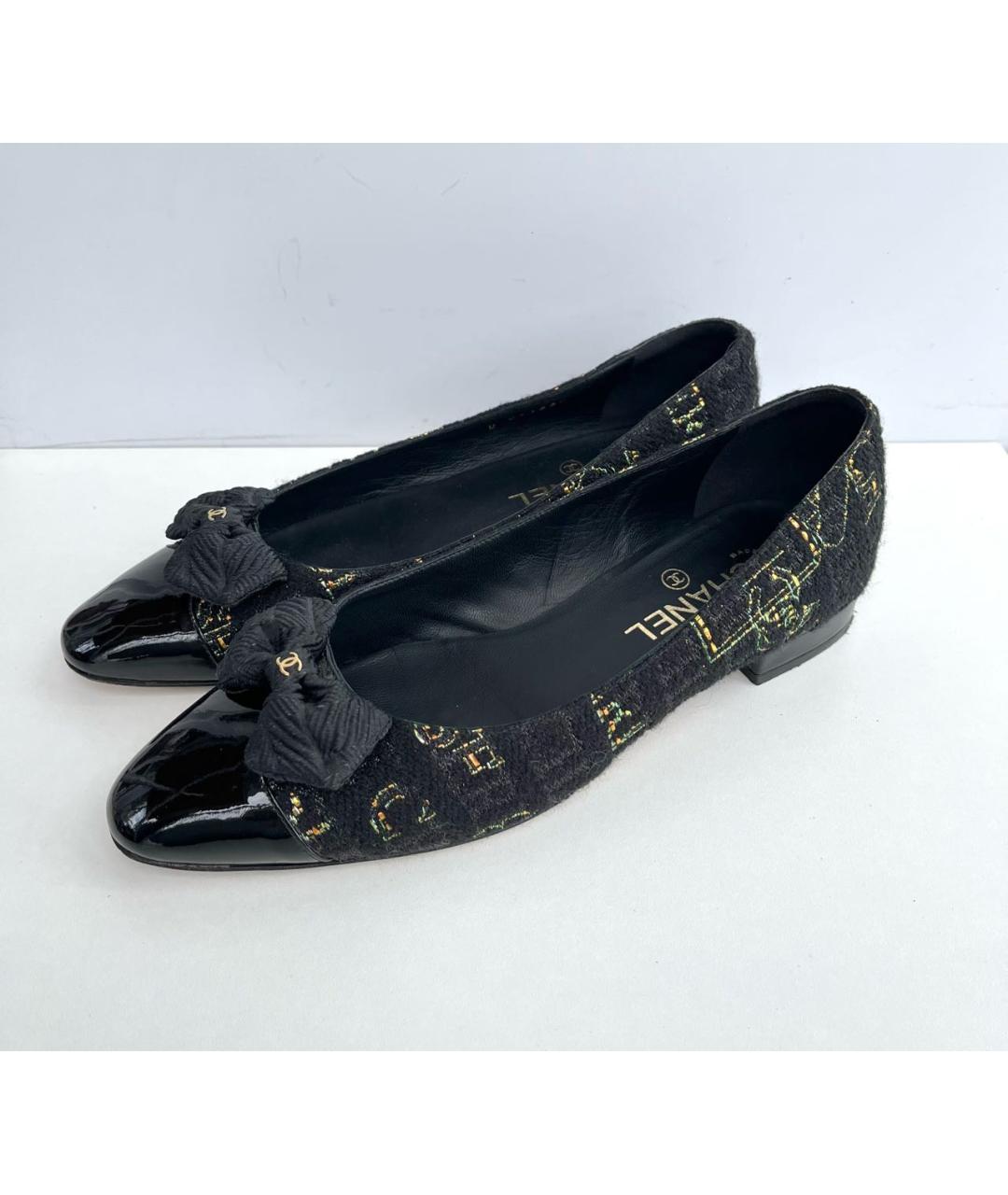 CHANEL Черные текстильные лодочки на низком каблуке, фото 4