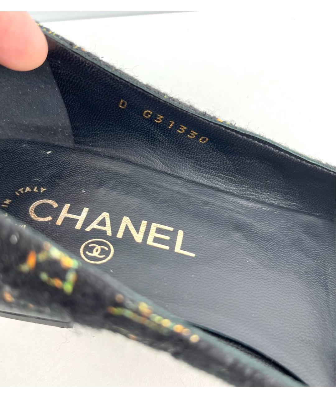 CHANEL Черные текстильные лодочки на низком каблуке, фото 7