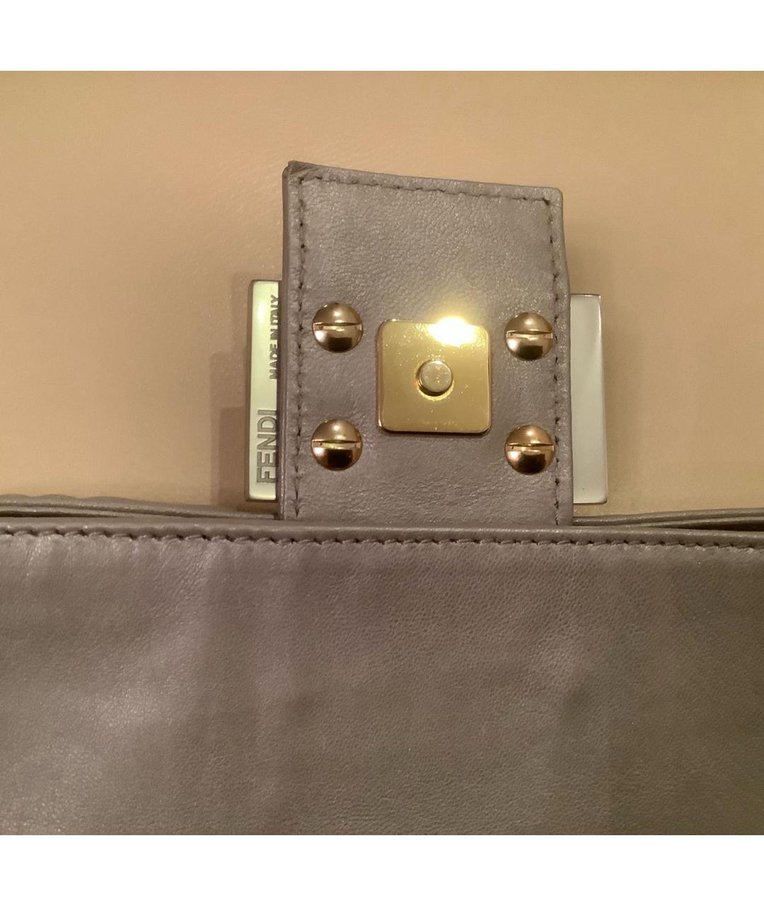 FENDI Серая кожаная сумка с короткими ручками, фото 7