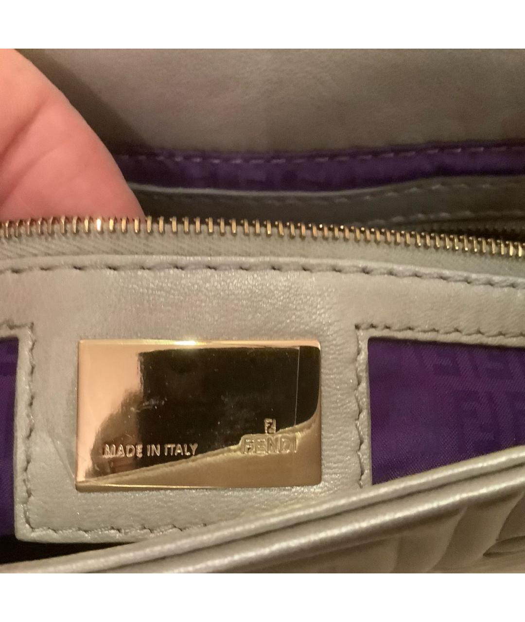 FENDI Серая кожаная сумка с короткими ручками, фото 8