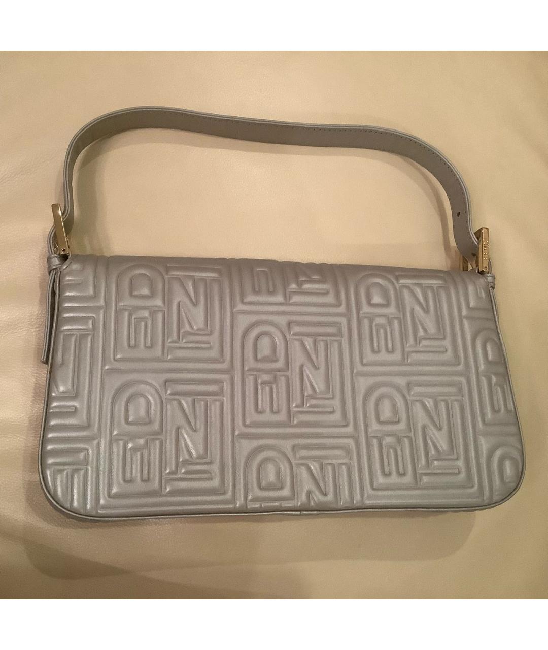 FENDI Серая кожаная сумка с короткими ручками, фото 2