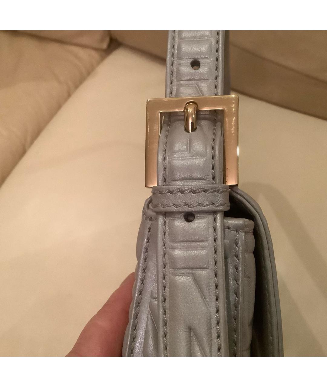 FENDI Серая кожаная сумка с короткими ручками, фото 6