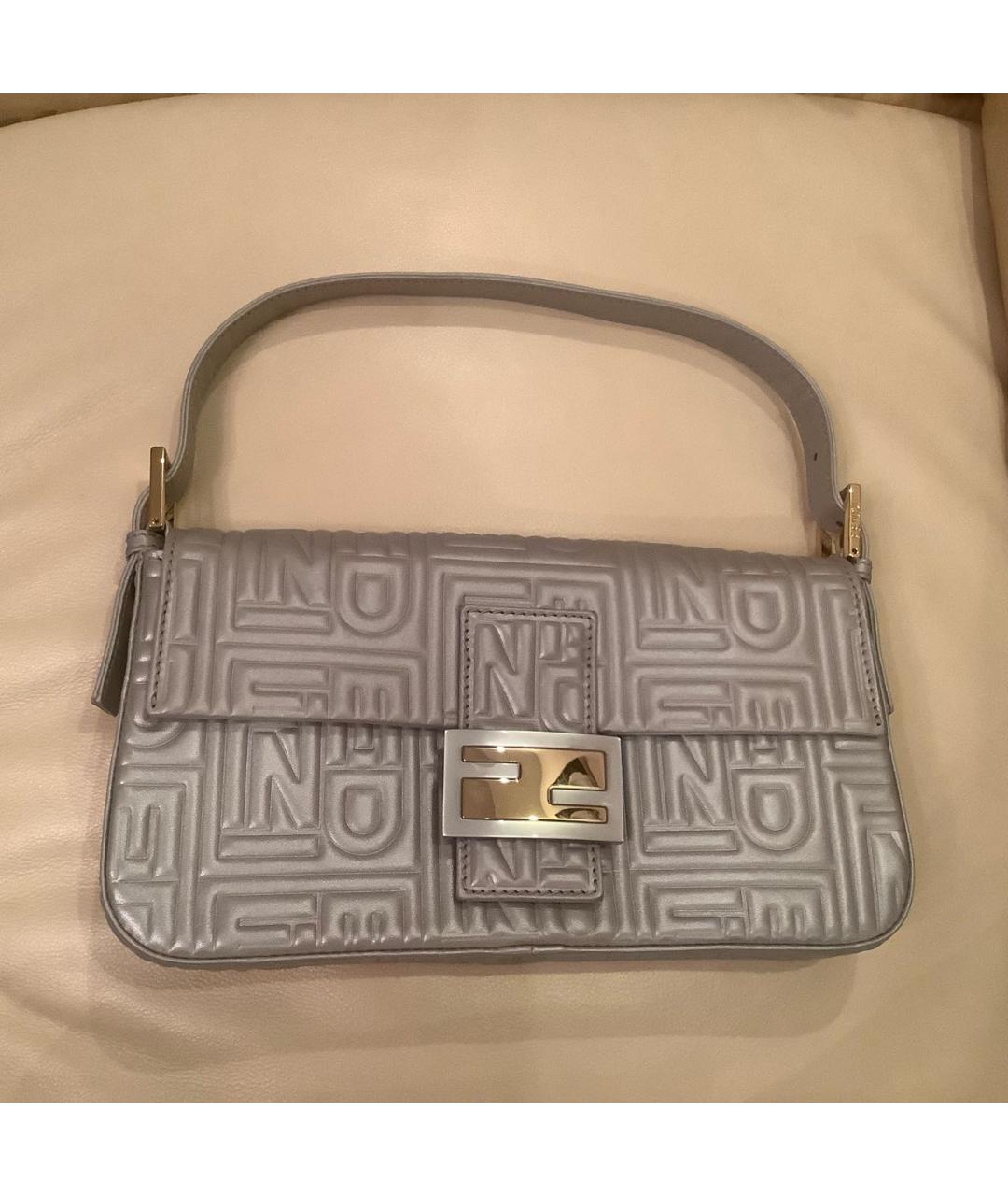 FENDI Серая кожаная сумка с короткими ручками, фото 9