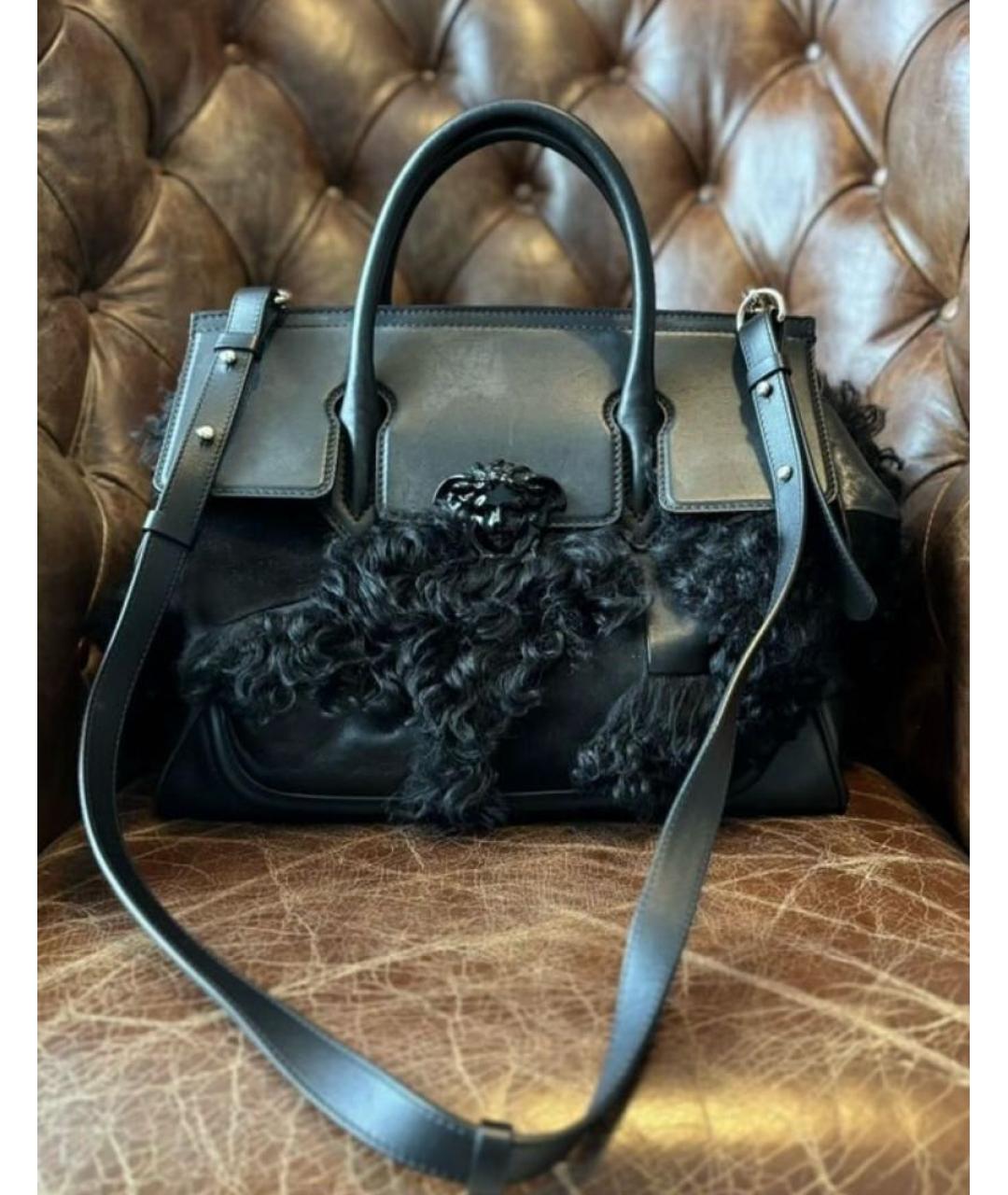 VERSACE Черная кожаная сумка тоут, фото 8