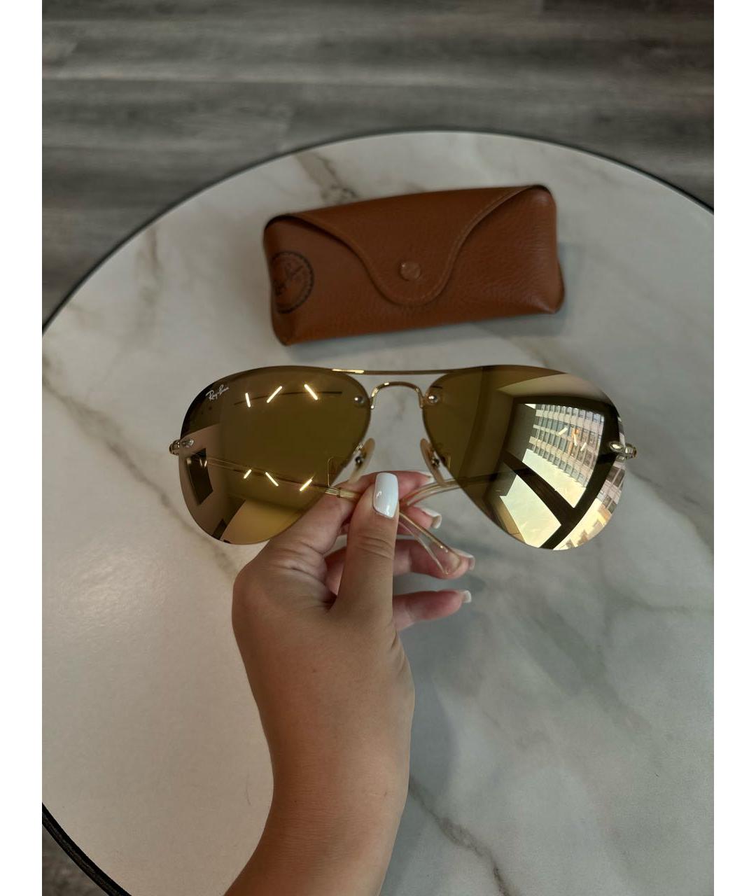 RAY BAN Золотые металлические солнцезащитные очки, фото 2