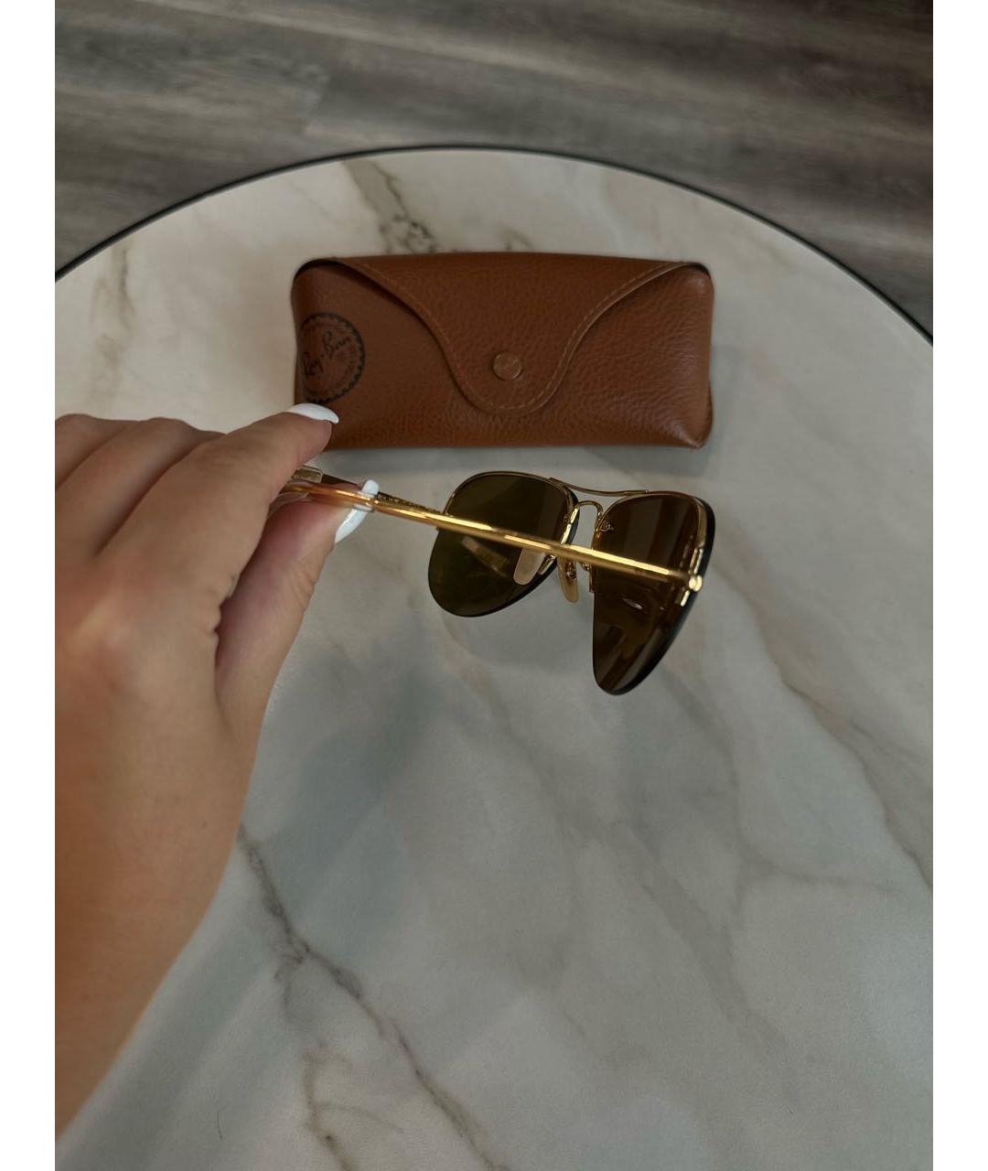 RAY BAN Золотые металлические солнцезащитные очки, фото 3