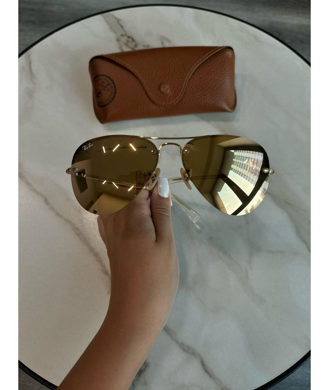 RAY BAN Золотые металлические солнцезащитные очки, фото 5