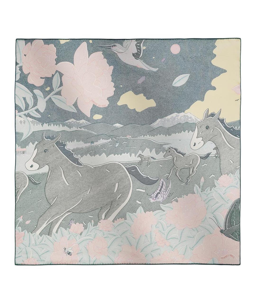 HERMES Синий шелковый шарф, фото 1