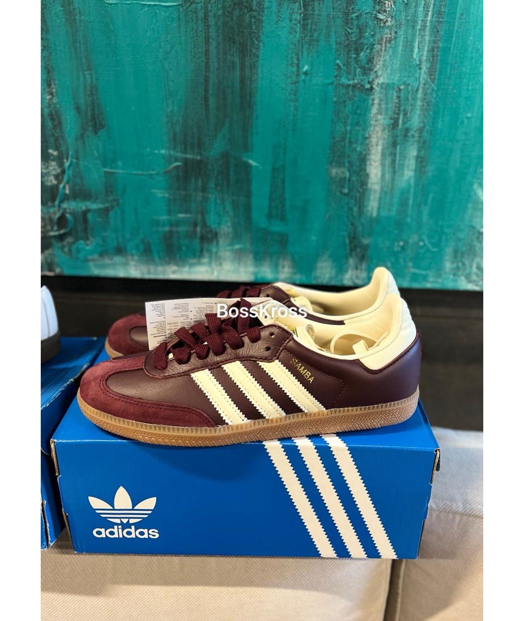 ADIDAS Бордовые кожаные кроссовки, фото 3