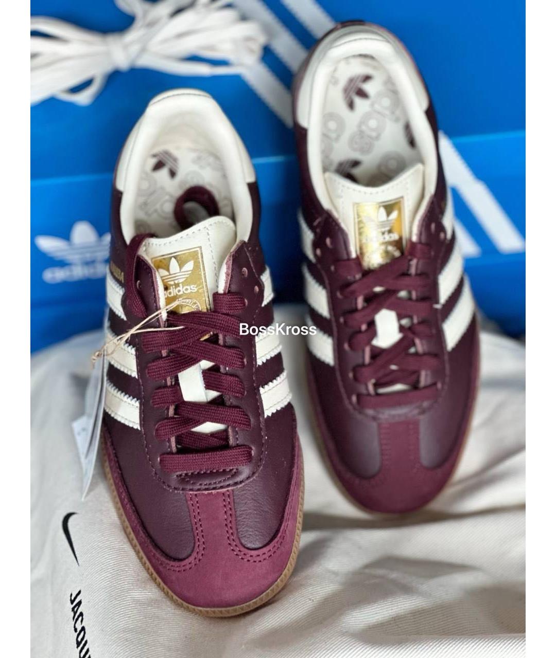 ADIDAS Бордовые кожаные кроссовки, фото 2