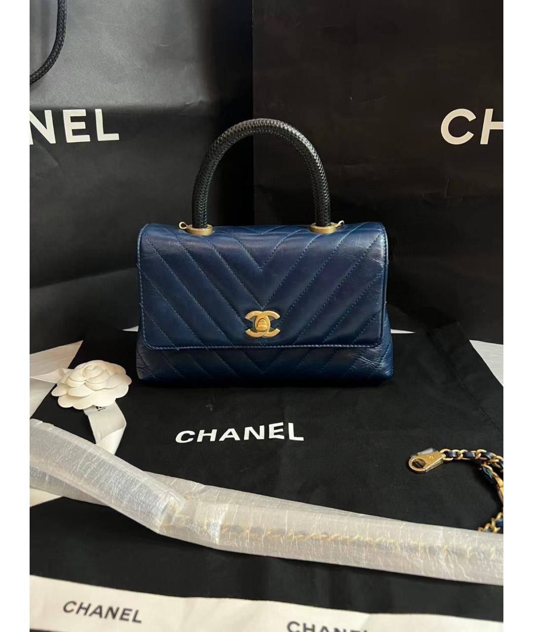 CHANEL Голубая кожаная сумка через плечо, фото 4