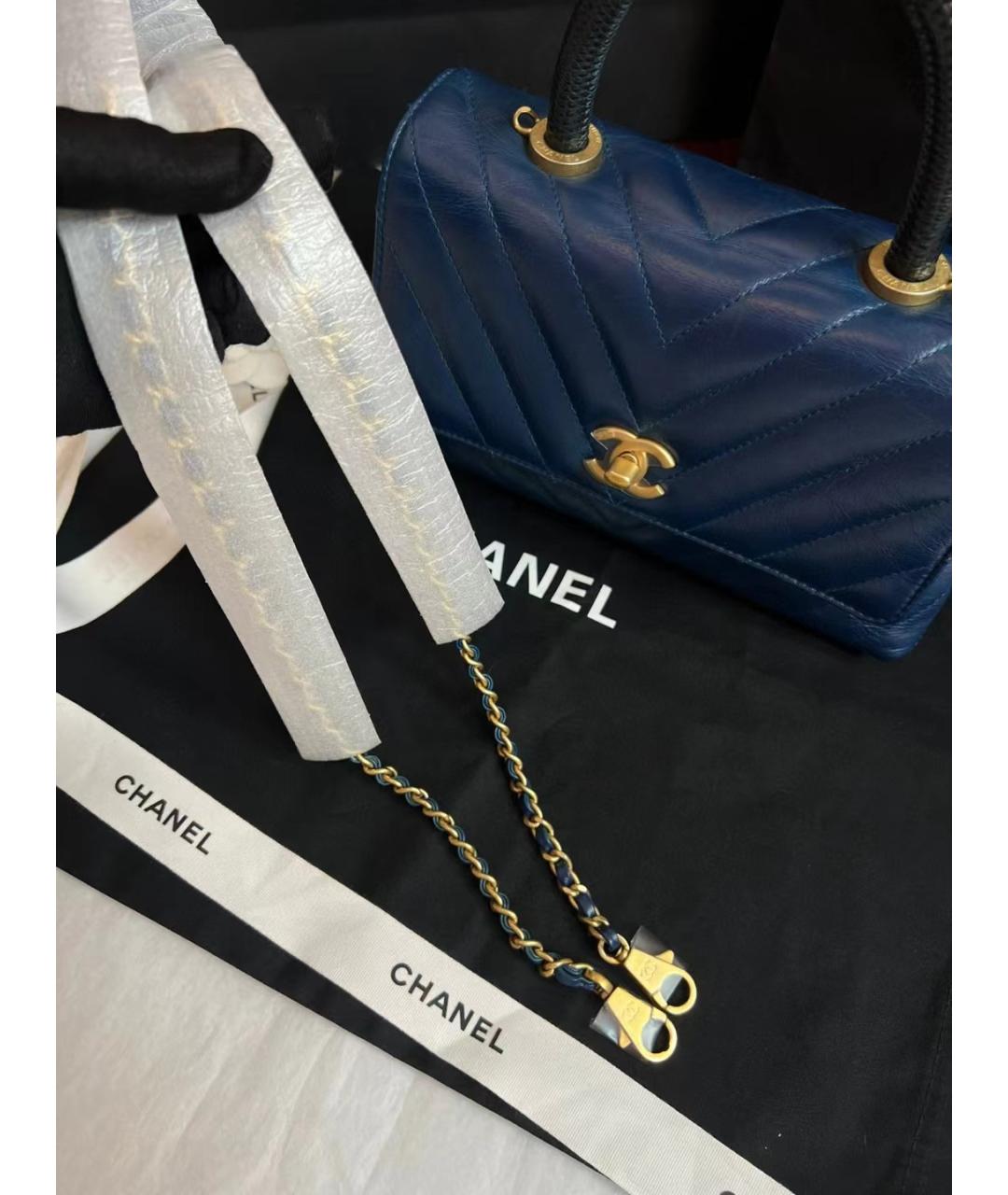 CHANEL Голубая кожаная сумка через плечо, фото 5