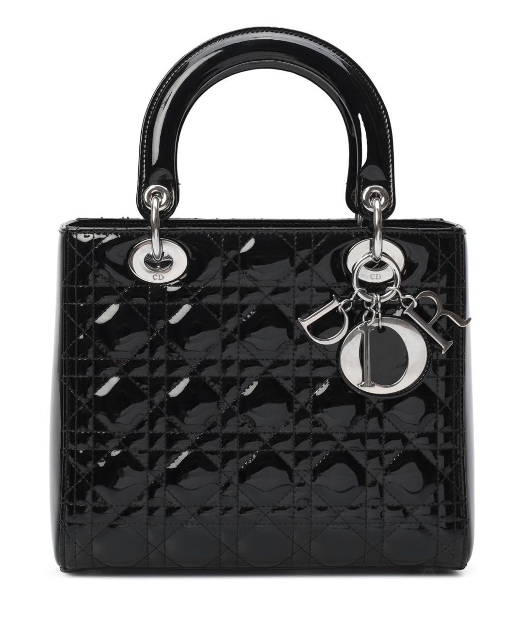 CHRISTIAN DIOR Черная сумка с короткими ручками из лакированной кожи, фото 1