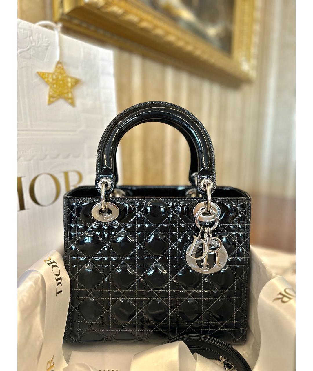 CHRISTIAN DIOR Черная сумка с короткими ручками из лакированной кожи, фото 3