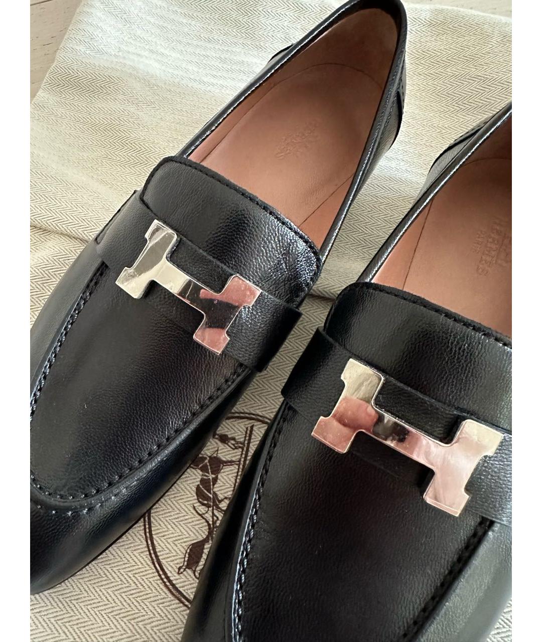 HERMES Черные кожаные лоферы, фото 5
