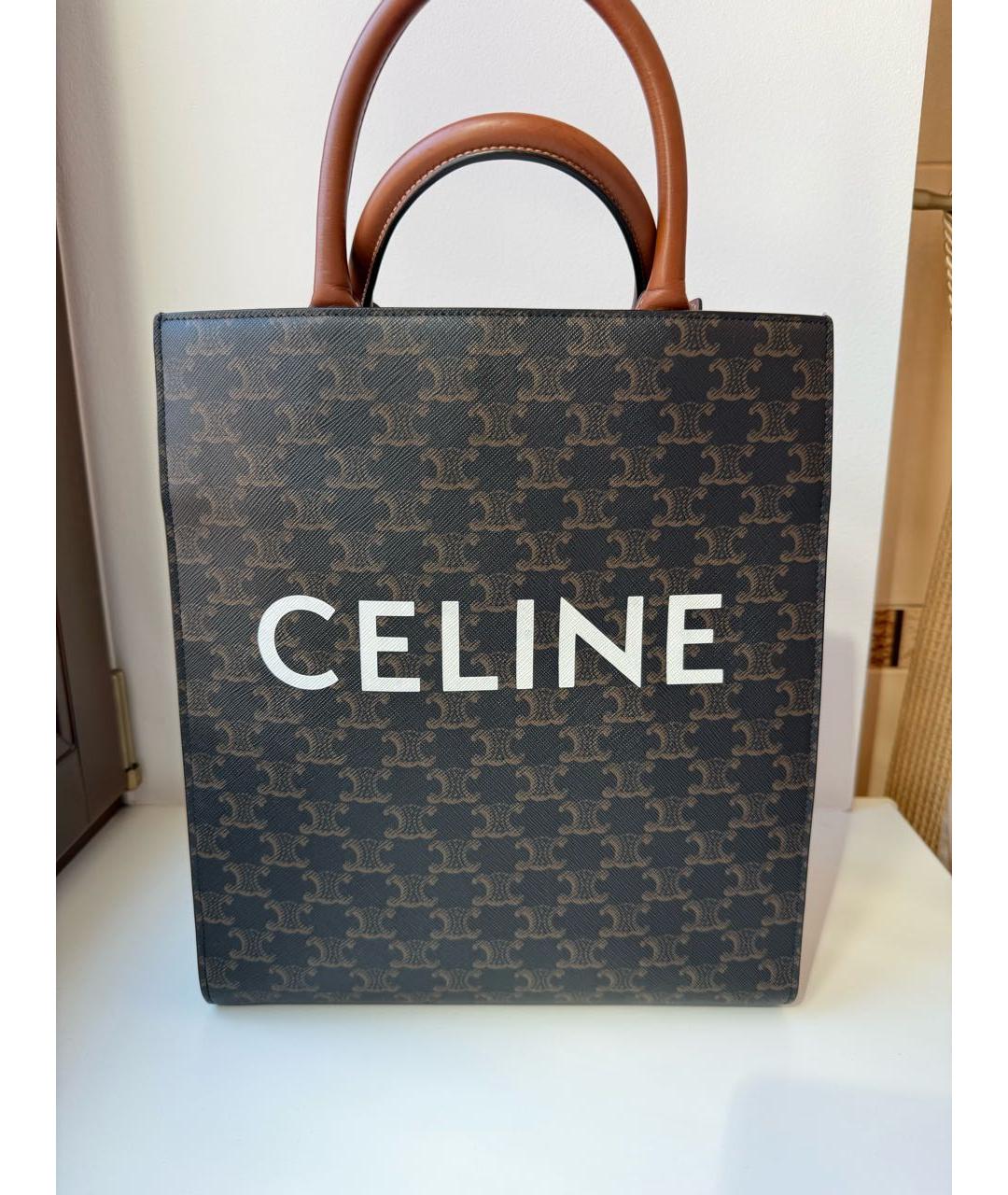 CELINE Коричневая кожаная сумка тоут, фото 8