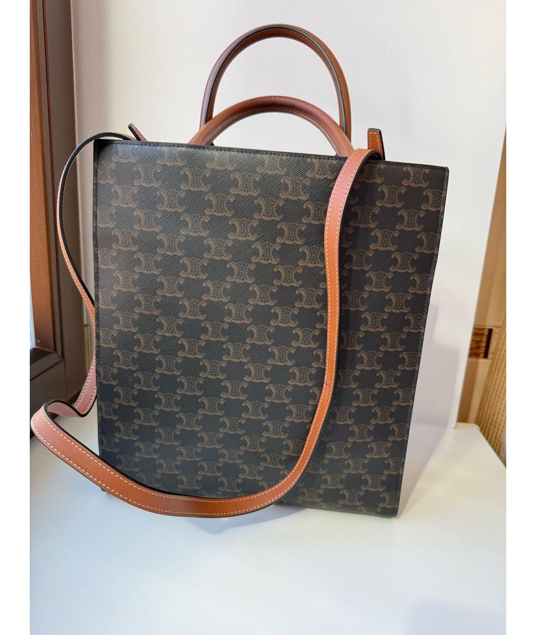 CELINE Коричневая кожаная сумка тоут, фото 3