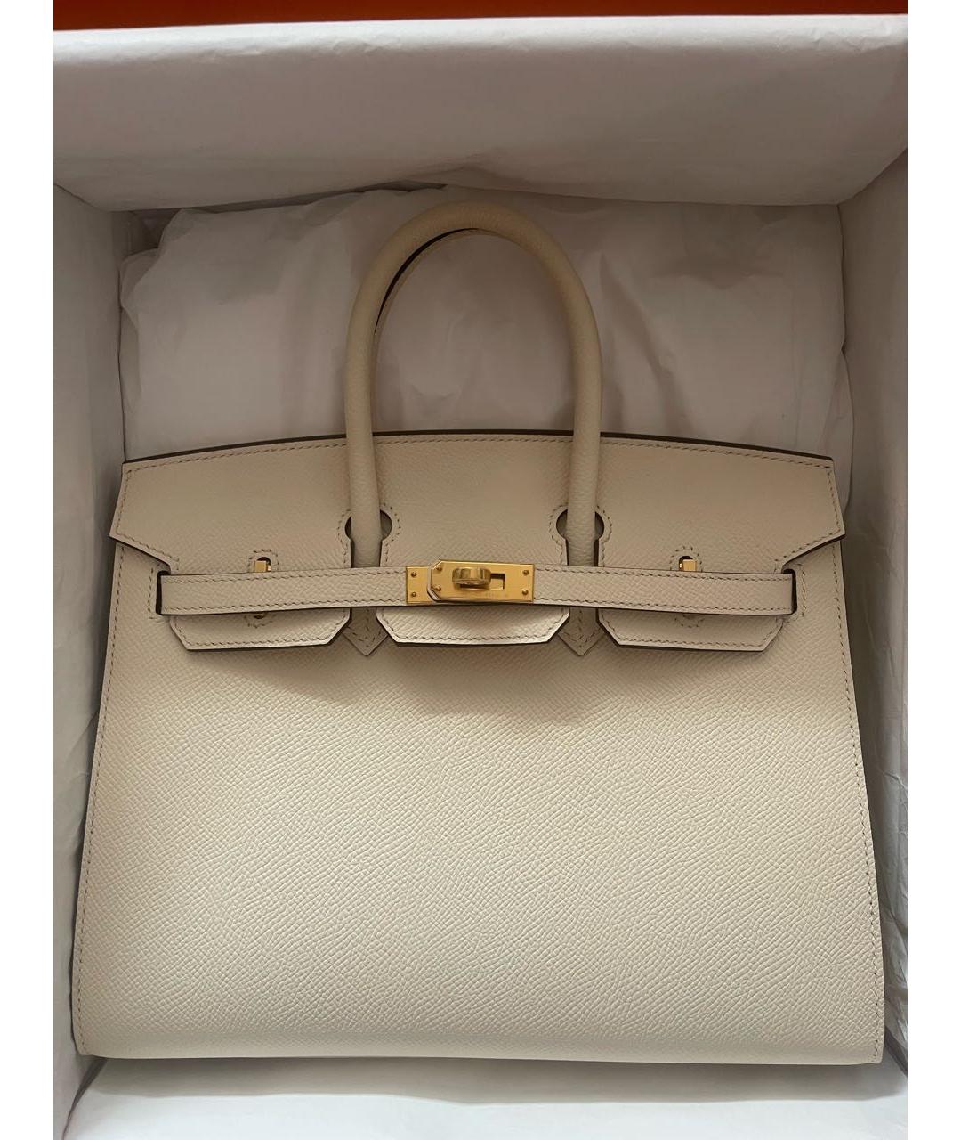 HERMES Белая кожаная сумка с короткими ручками, фото 6