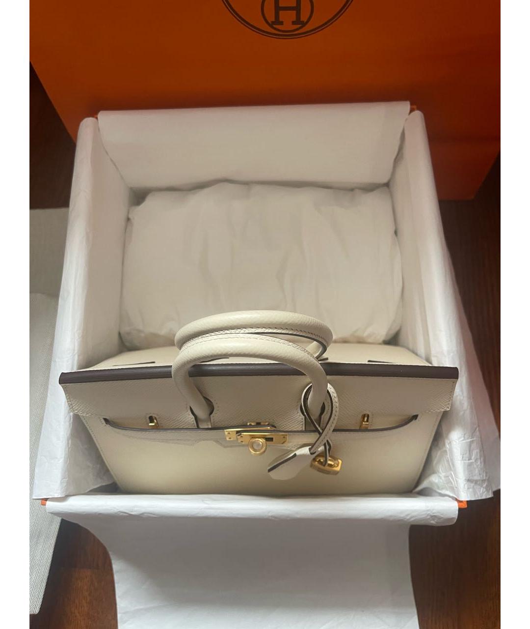 HERMES Белая кожаная сумка с короткими ручками, фото 5