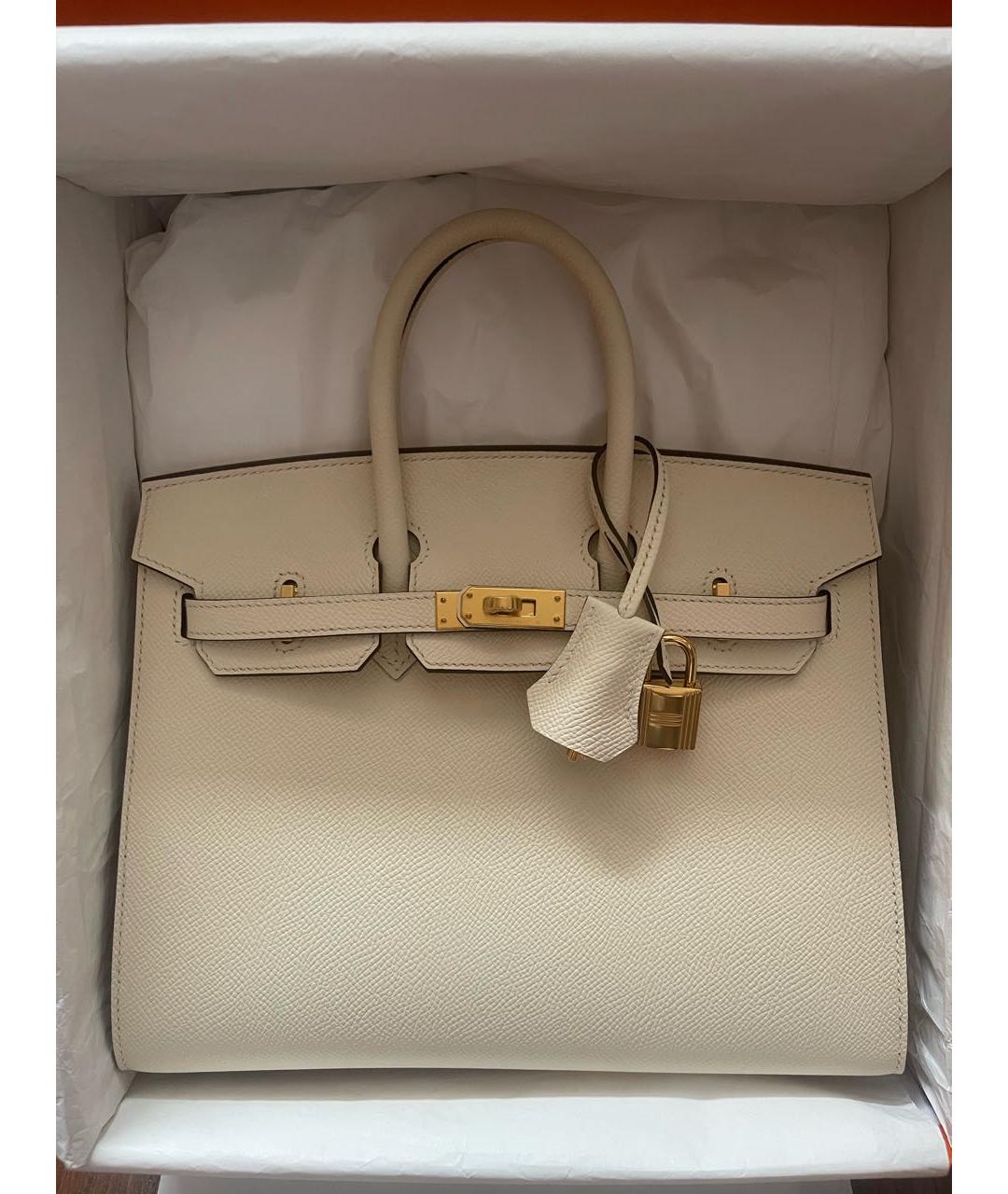 HERMES Белая кожаная сумка с короткими ручками, фото 7