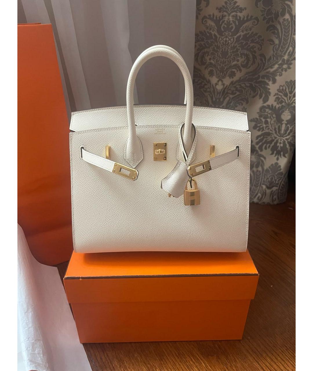 HERMES Белая кожаная сумка с короткими ручками, фото 3